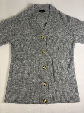 Quince Alpaca and Wool Gray Ribbed V-Neck Button Cardigan with Buttons Large